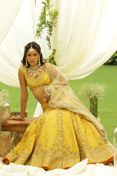 MUSTARD GOTA PATTI EMBROIDERED SILK LEHENGA SET (2 PCS)