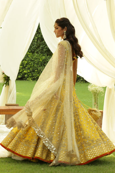 MUSTARD GOTA PATTI EMBROIDERED SILK LEHENGA SET (2 PCS)
