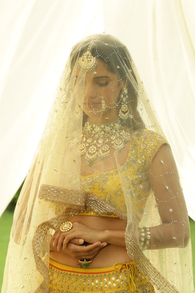 MUSTARD GOTA PATTI EMBROIDERED SILK LEHENGA SET (2 PCS)