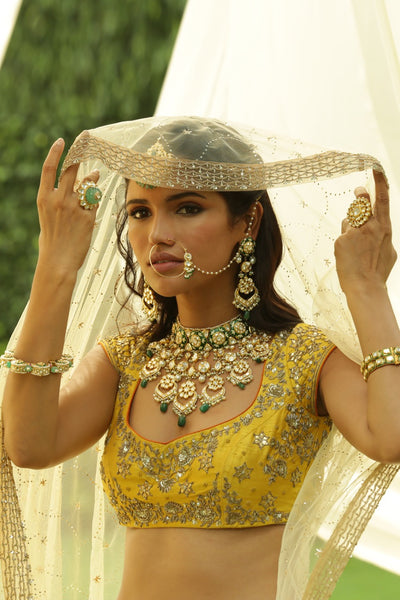MUSTARD GOTA PATTI EMBROIDERED SILK LEHENGA SET (2 PCS)