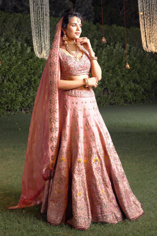 Rich & Attractive Old Rose Embroidered Lehanga Set (KZ-04)