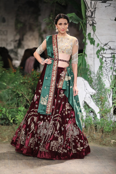 ROYAL ZARDOZI SILK VELVET LEHANGA SET (  SK-28 )