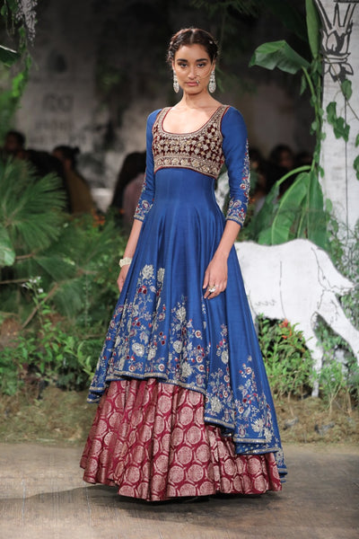 PERSIAN BLUE EMBROIDERED SILK DUPION ANARKALI SET