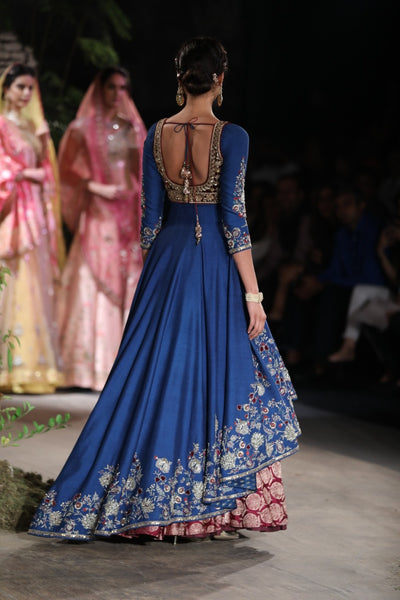 PERSIAN BLUE EMBROIDERED SILK DUPION ANARKALI SET