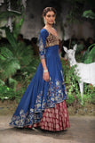 PERSIAN BLUE EMBROIDERED SILK DUPION ANARKALI SET