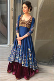 PERSIAN BLUE EMBROIDERED SILK DUPION ANARKALI SET