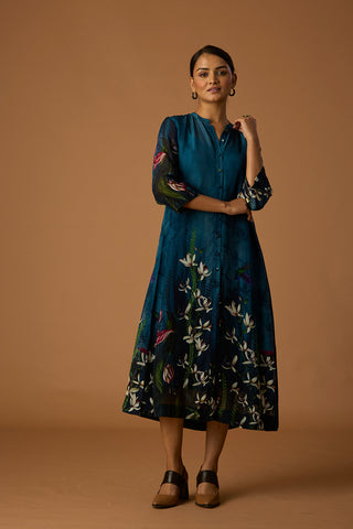 INDIGO SILK ORGANZA DRESS WITH CHANDERI INNER (SV-16)