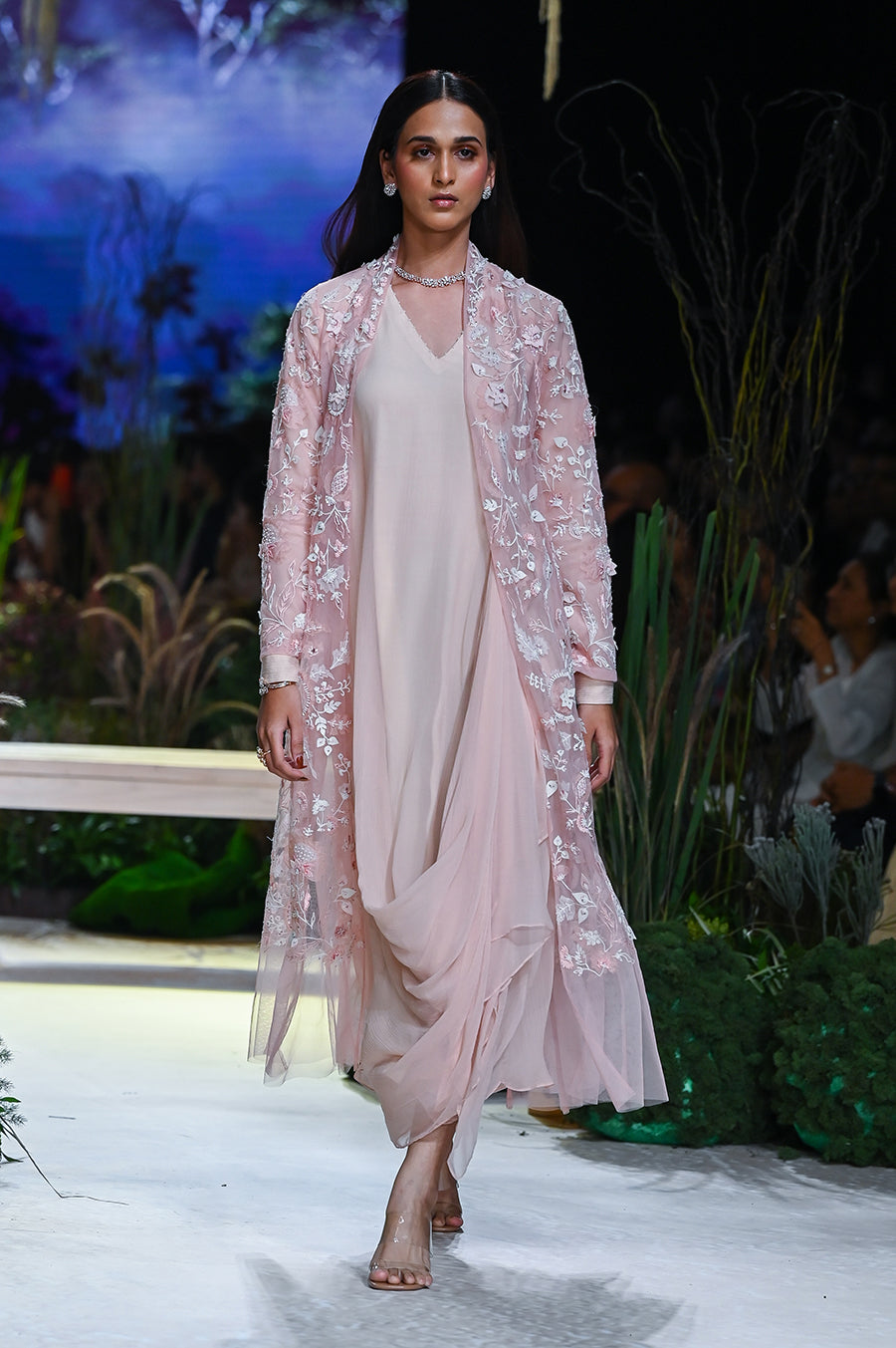 old rose chiffon dress BABARONI Chiffon Midi Mothe of the Bride Dress With A-line Jewel-Neck Long Cape
