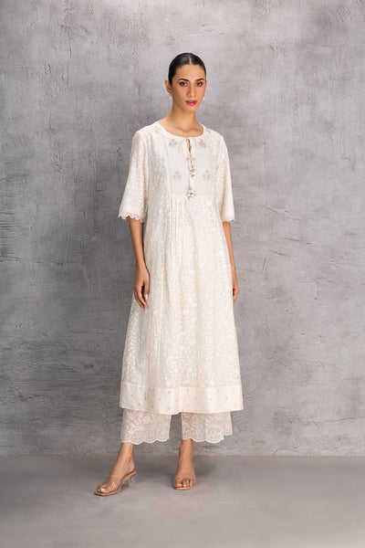 IVORY CHANDERI CHIKANKARI TUNIC (1 PC)