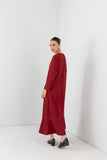 RED MELANGE ABSTRACT EMBROIDERED LONG DRESS (1 PC)