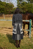 BLACK CHECK HANDWOVEN COTTON TRIPLE LAYERED LONG JACKET (1 PC)