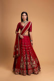 RED MUSHROO EMB LEHENGA SET (3 PCS)