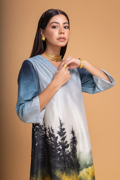 BLUES CHANDERI PRINTED DRESS (1 PC)