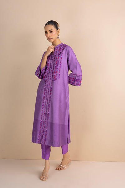 SHADES OF LILAC STRIPE PRINTED & EMBROIDERED KURTA SET (2 PCS)