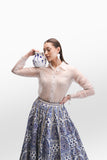 BLUE DUPION EMBROIDERED SKIRT WITH WHITE SCALLOP BORDER (FA-08/SKT)