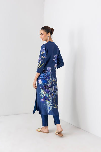 MIDNIGHT INDIGO SILK CHANDERI FLORAL PRINTED TUNIC (1 PC)