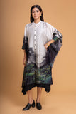 BLACK & WHITE CHANDERI PRINTED KAFTAAN (1 PC)