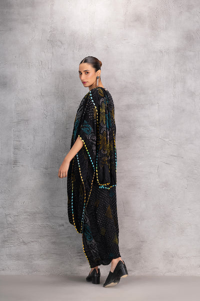 BLACK GAJI SILK DRAPE DRESS (1 PC)