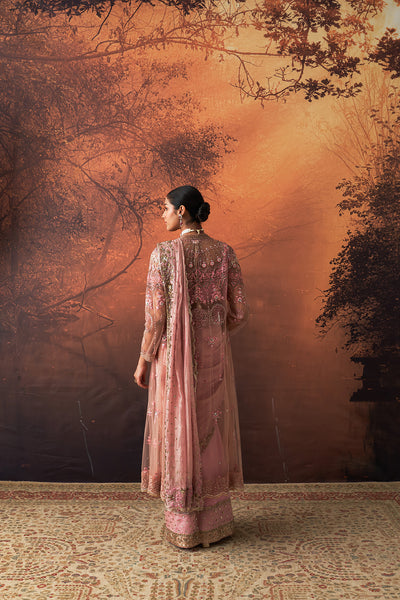 ONION PINK TUSSAR & ORGANZA EMB. TWO-PIECE SAREE SET (3 PCS)