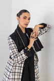 BLACK & WHITE CHEQUERED LONG WOOLEN TRENCH COAT (1 PC)