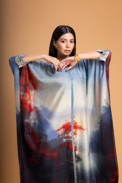 BLUES CHANDERI PRINTED KAFTAAN (1 PC)
