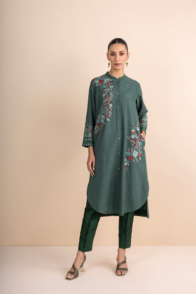 GREEN EMBROIDERED KURTA SET (2 PCS)