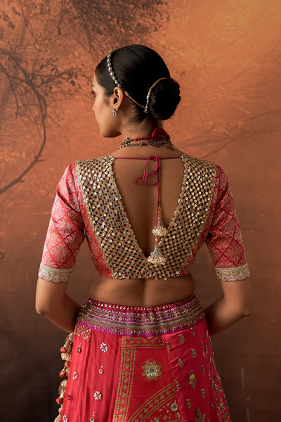 HOT PINK TISSUE MULTIKALI EMB. LEHENGA SET (EVO-09) (3 PCS)