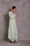 AQUA COTTON MARBLE PRINTED DRAPE DRESS (1 PC)