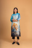 BLUE SILK CHANDERI DAWN PRINTED SHIRT (1 PC)
