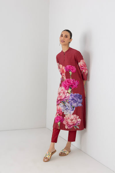 POPPY BLAZE SILK CHANDERI FLORAL PRINTED TUNIC (1 PC)