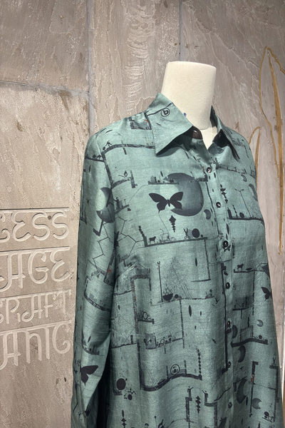 GREEN DUPION PRINTED TUNIC ( AJPC-17B) (1 PC)