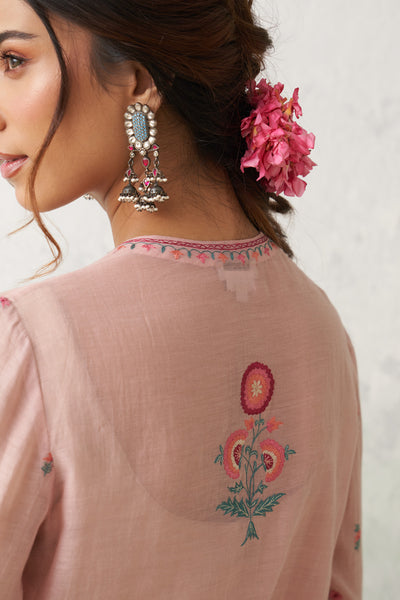 TOOSH & SOFT PINK DUPION PTD. WITH HAND KASHMIRI EMB. LEHENGA SET (4 PCS)