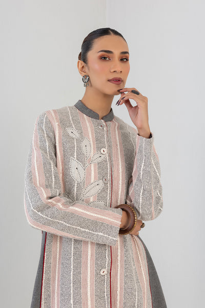 GREY & WHITE WOOLEN EMBROIDERED JACKET (1 PC)