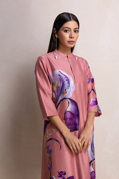 SALMON PINK SILK CHANDERI PRINTED TUNIC (1 PC)