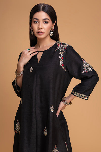 BLACK DUPION EMB. KURTA SET (3 PCS)