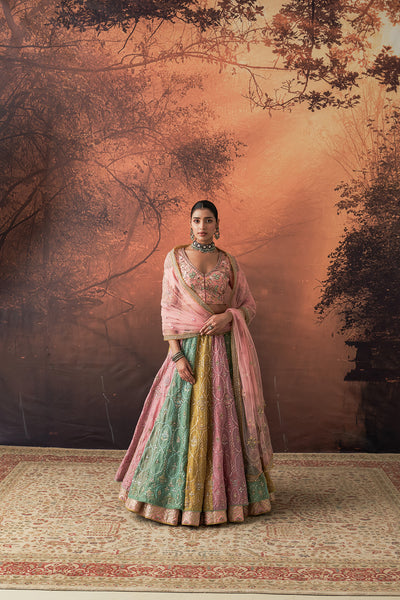 PINK & AQUA TISSUE EMB. LEHENGA SET(FB-05A) (4 PCS)