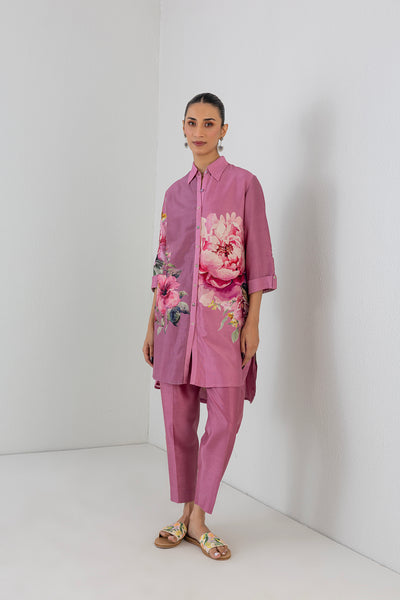 BLUSH PINK SILK CHANDERI PEONY FLOWER PRINTED SHIRT (1 PC)