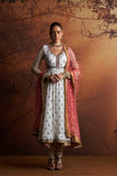 IVORY PRINTED CHANDERI ANARKALI SET (ANK-01A)