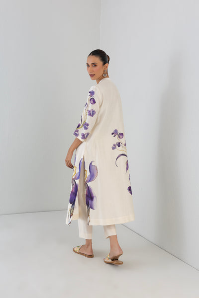 DOVE MIST SILK CHANDERI IRIS LILY PRINTED TUNIC (1 PC)