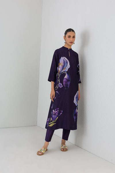 EGGPLANT PURPLE DUPION IRIS LILY PRINTED TUNIC (1 PC)