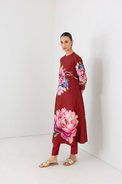 POPPY BLAZE DUPION CHINA ROSE PRINTED TUNIC (1 PC)