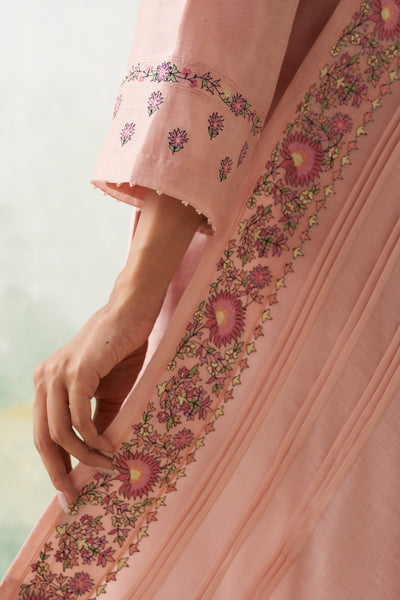 SOFT PINK CHANDERI EMB. KASHMIRA KURTA SET (3 PCS)