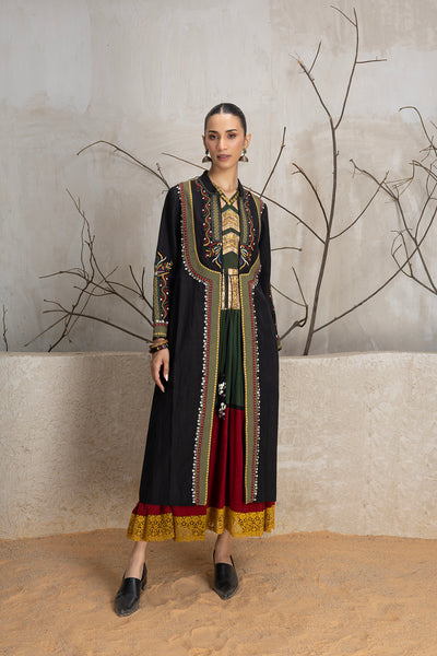 BLACK LINEN EMBROIDERED JACKET (1 PC)