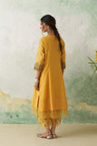 SUNFLOWER YELLOW CHANDERI MULTICOLOR KASHMIRI EMB. KURTA SET (2 PCS)