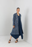 BLUE WOOLEN TEXTURED LONG JACKET (1 PC)