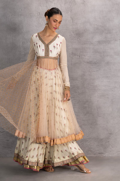 BLUSH NET PRINTED & EMBROIDERED ANARKALI SET (3 PCS)