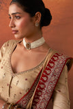 GOLD TISSUE SAREE WITH RED BORDER & UNSTITCHED BLOUSE (2 PCS)