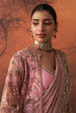 ONION PINK TUSSAR & ORGANZA EMB. TWO-PIECE SAREE SET (3 PCS)