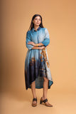 SHADES OF BLUE SILK CHANDERI PRINTED TUNIC (1 PC)