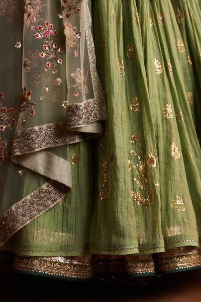 MINT TISSUE DOUBLE LAYER PRINTED & EMB. LEHNGA,BLOUSE & DUPATTA  (MH-04C/LEH) , (KA-01B/BLS) , (SK-11/DUP)